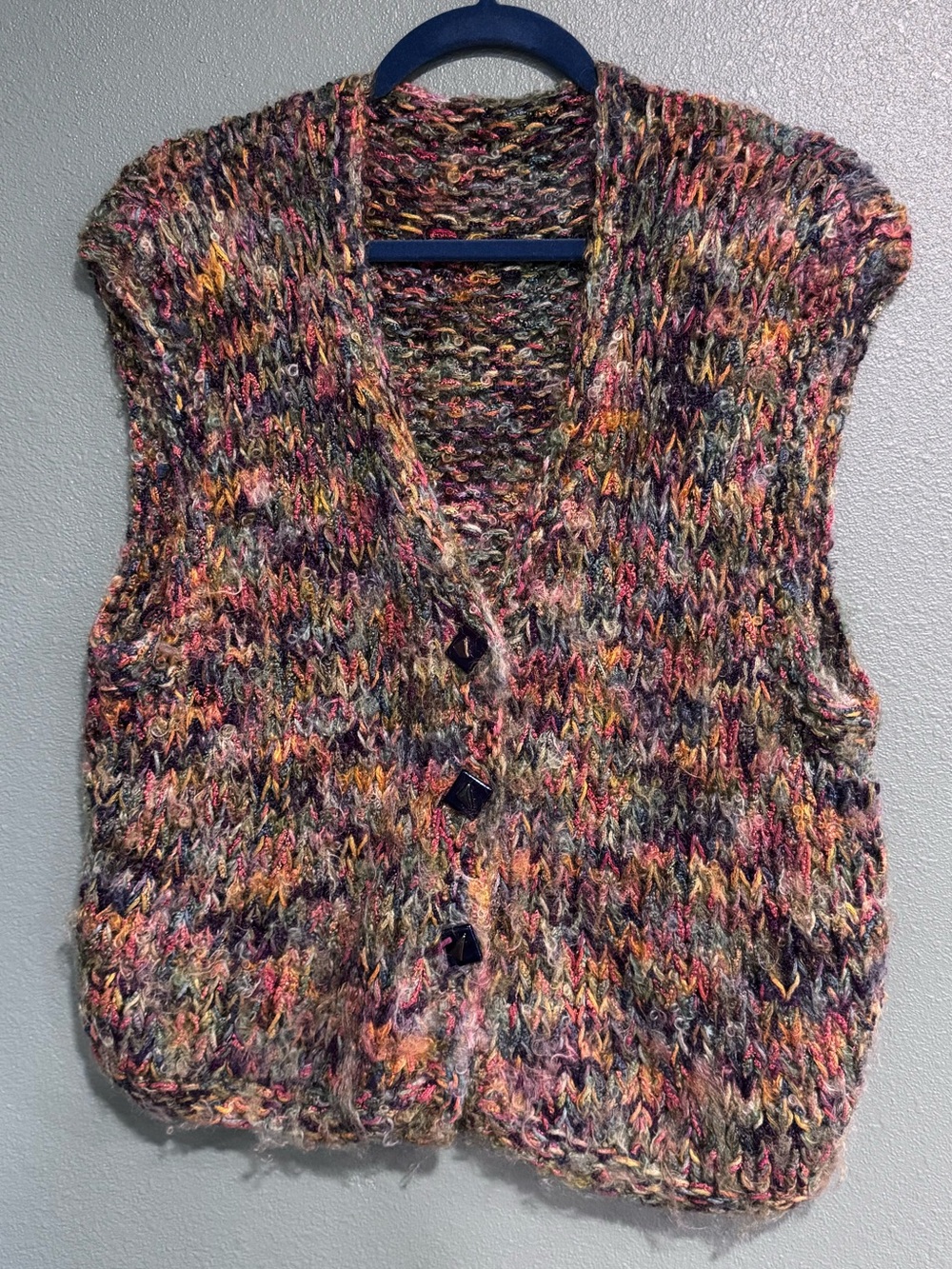 Boho Stretchy Knit Sweater Vest Multicolor Textured Artsy Top